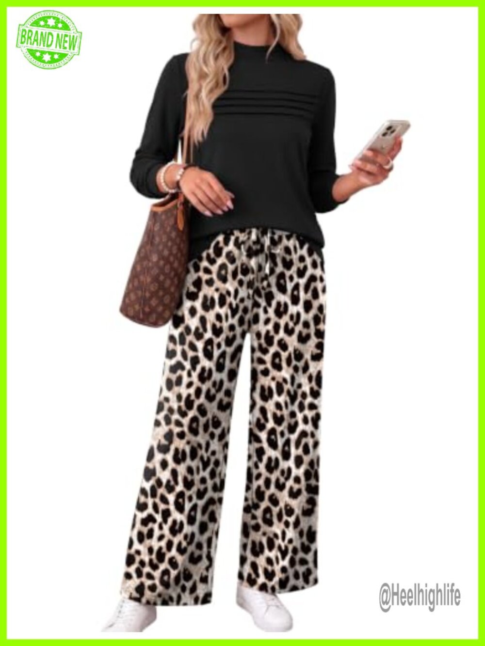 Women's Two Piece Pant Set Mock Neck Long Sleeve Wide Leg